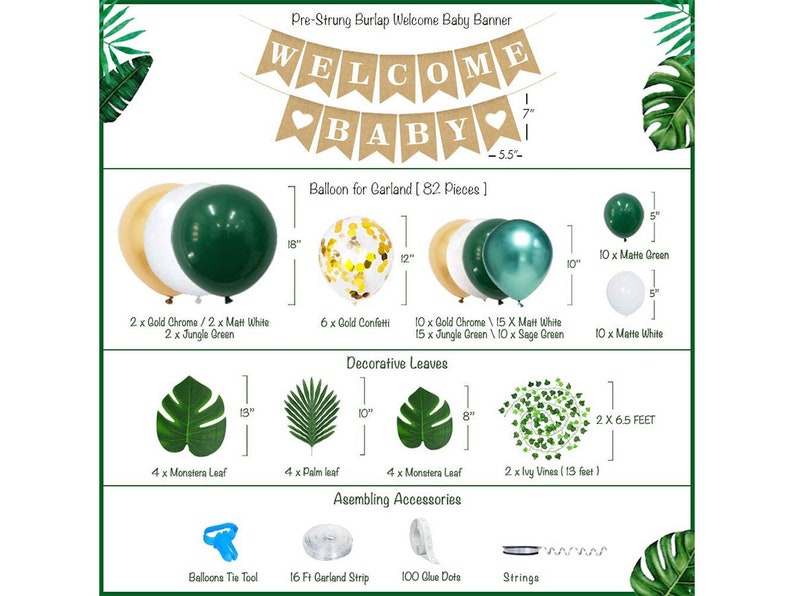 Baby Shower Decorations Jungle Theme Party Supplies With Green Etsy