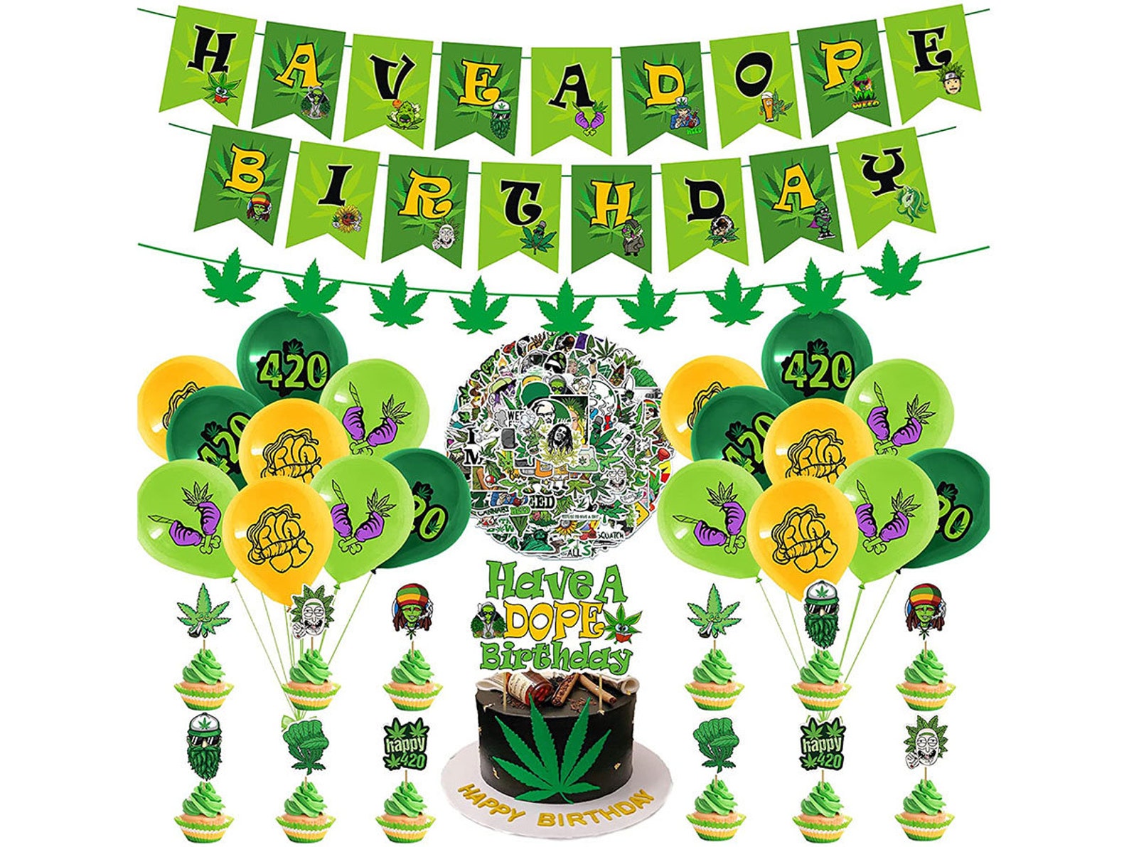 133 Pcs Weed Birthday Party Decorations Pot Weed Leaves Etsy