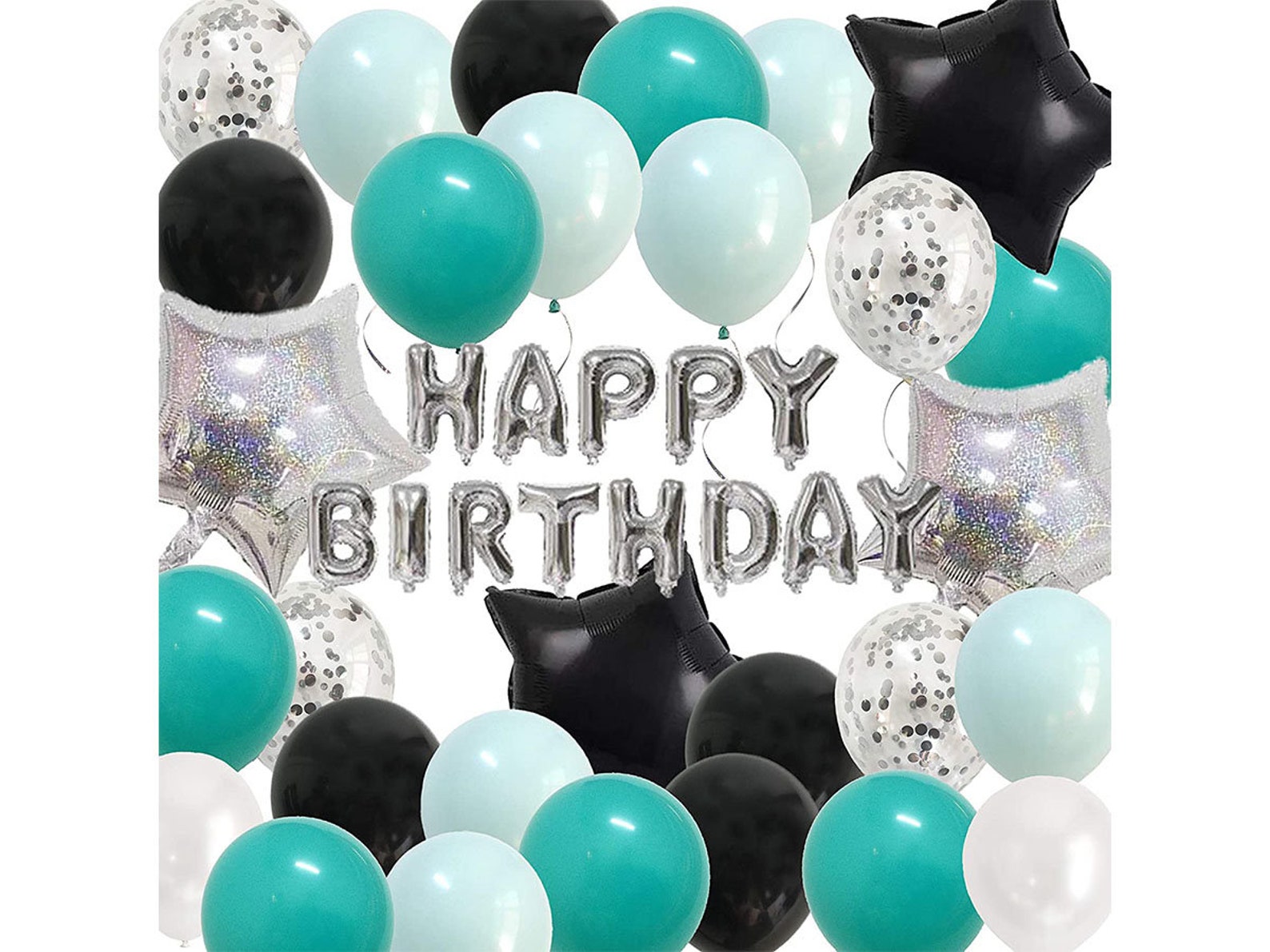 Teal Silver Birthday Decorations Happy Birthday Party Etsy France
