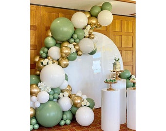 146 Pieces Sage Green Gold Ivory White Balloon Garland Arch Kit, Sage Olive Green Ivory White Gold Balloons Decor Jungle Safari Tropical
