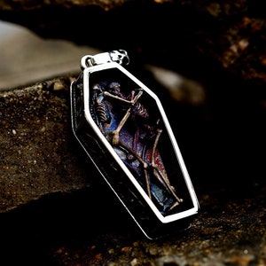 Personalized Coffin Necklace Pendant, Skeleton Necklace, Goth Jewelry, Gothic Necklace, Skull Necklace, Black Coffin Pendant, Valentine Gift