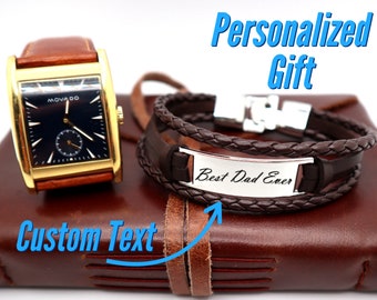 Personalisierte Leder Perlen Armband mit Ihrer Nachricht eingraviert ist ein stilvolles Herren Schmuck Geschenk für Ehemann Freund Papa oder Trauzeugen