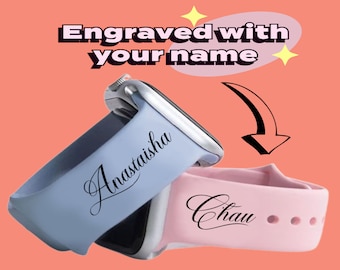 Pulseira de relógio personalizada com gravação do seu nome, feita de silicone sob medida, ideal para presentear homens e mulheres, amantes de atividades físicas ou para uso diário.