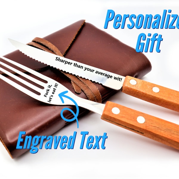 Personalized Steak Knife And Fork Cutlery Set, Customized Cutlery Set For Meat, Engraved Gourmet Steak Knive Set, Custom Steakhouse Utensils