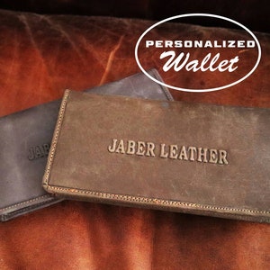 Cartera personalizada de cuero largo de grano completo, cartera larga bifold de cuero natural personalizada, cartera para hombre de cuero genuino, cartera larga para mujer