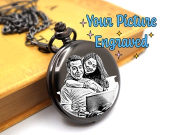 Personalisierte Foto-Porträt-Taschenuhr für Hochzeitstag und Geschenk | Personalisierte Taschenuhr für den Bräutigam Vatertag & Geschenk für Ihn