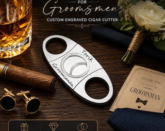 Personalized Cigar Cutter For Groomsmen | Wedding And Best Man Gift | Custom Engraved Vintage Cigar Cutter For Cigars Case And Accessories