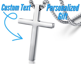 Collier croix personnalisé avec votre nom pour femme et homme, pendentif croix gravé personnalisé cadeau de confirmation, collier croix cadeau de baptême