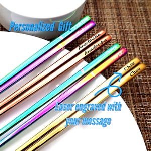 Personalized Stainless Steel Chopsticks | Reusable Chop Sticks Engraved | Custom Korean Baguette Chinoise | Metal Chopsticks Reusable Gift