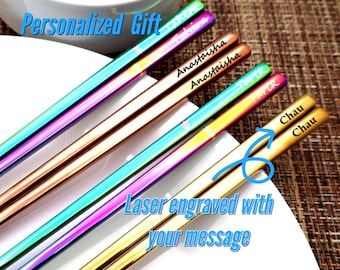 Personalized Stainless Steel Chopsticks Engraved With Your Name, Reusable Korean Style Chopstick Gift for Sushi Lovers or Foodies