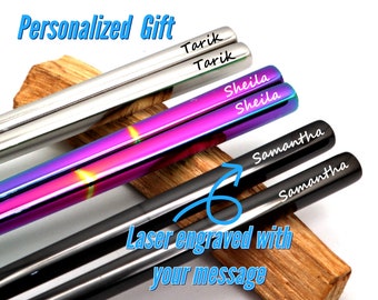 Personalized Custom Reusable Chopsticks Engraved With Your Name  To Give As Gifts | Reusable Metal Chop Stick Korean Baguette Chinoise