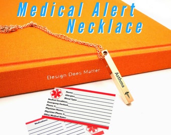 Personalized Medical Alert ID Necklace Engraved With Emergency Info, Safety Jewelry for Autism, Diabetes, Allergies or Medical Conditions