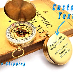 Personalized Compass For Baptism Gift For Boy, First Holy Communion, and Christening Gift, Engraved Compass Gift for Grandson And Son