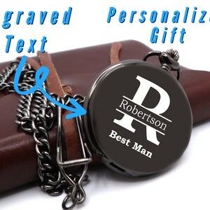 Personalized Pocket Watch For Groomsmen | Custom Pocket Watch Chain for Groomsman | Engraved Watch For Father of the Bride Wedding Gift