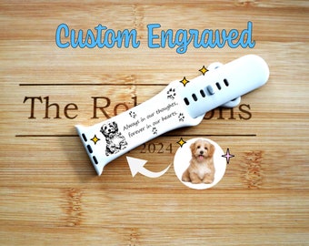 Personalized Dog Portrait Watch Band Engraved With Paw Prints, Memorial Keepsake Gift for Pet Lovers or Dog Loss