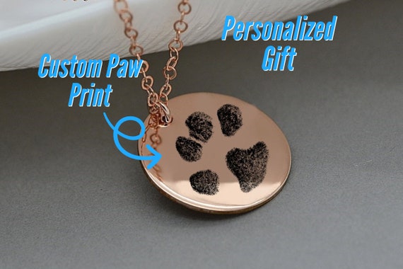 Dog Pawprint Necklace Pendant With Engraved Image Pet Memorial Real Pawprint Necklaces Actual Dog Paw Print Pendant With Custom Pet Image Etsy