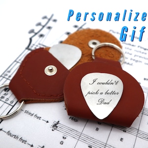 Custom Guitar Pick And Holder | Personalized Guitar Plectrums With Leather Case Keychain | Gift for Husband Dad Boyfriend Gift For Him Music