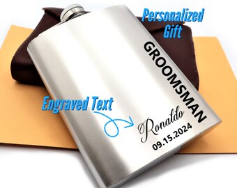 Personalized Wedding Hip Flask Engraved With Name Ideal For Groomsmen Gift Set, Custom Best Man Proposal Gifts, And Birthday Gift for Him