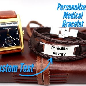 Bracelet d'alerte médicale personnalisé, carte de visite en cas d'urgence, bracelet d'alerte de carte médicale, carte d'identité ICE d'alerte médicale en cas d'urgence