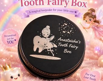 Personalized Tooth Fairy Box Engraved With Your Child's Name Makes a Keepsake Tin Gift for Their First Lost Tooth