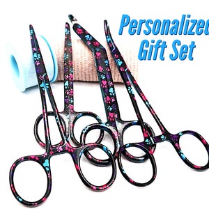 Engraved Vet Tech Gift Set For Nurses With A Bandage Scissor, Curved Hemostat, Straight Hemostat, and Suture Scissor | Nurse Graduation Gift