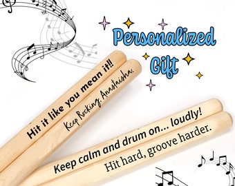 Personalized Maple Wood Drumsticks Engraved With Your Message, Music Gift or Memorial Keepsake for Drummers, Bands, Students or Teachers