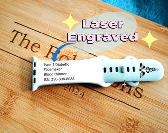 Custom Medical Alert Apple Watch Band Engraved With Emergency Info, Personalized Medical ID Bracelet for Safety and Everyday Wear