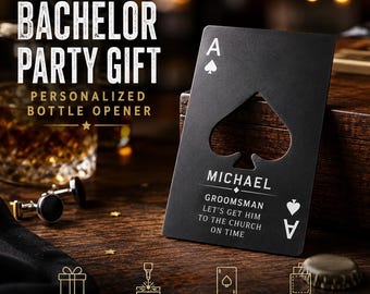 Personalized Ace of Spades Bottle Opener Engraved With Photo and Message, Custom Bar Gift for Groomsmen, Birthday or Poker Lovers