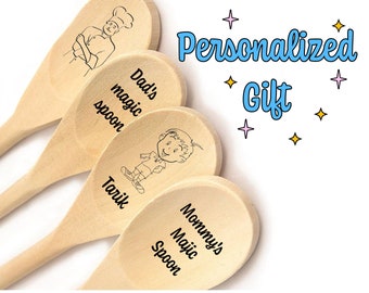Personalized Bamboo Spoon and Spatula Set Engraved With Message Wooden Cooking Utensils Gift for Chef Housewarming or New Home