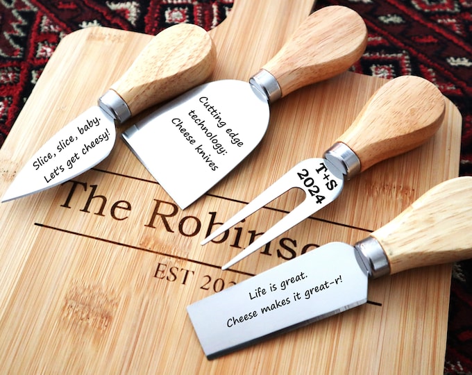 Personalized Charcuterie Knives Set With Custom Engraved Cheese Board, Engraved Cheese Knife Set With Your Tailored Message For Wedding Gift