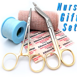 Nurse Gift Set With Personalized Bandage Scissor And Hemostat | Medical Nursing Students, Veterinary Vet Tech Stethoscope Clip Board RN Gold