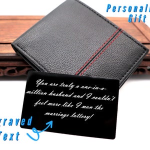 Insertion de carte de portefeuille personnalisée avec votre véritable mot d'amour écrit à la main pour votre partenaire | Gravure personnalisée avec votre message manuscrit