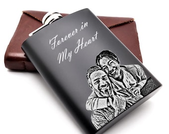 Personalized Memorial Hip Flask: Custom Photo Engraved Remembrance Gift