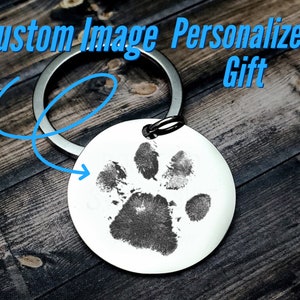 Llavero con huella de pata de perro con imagen grabada, llaveros con huella de pata real, llavero con huella de pata de perro con imagen de retrato personalizada, regalo conmemorativo