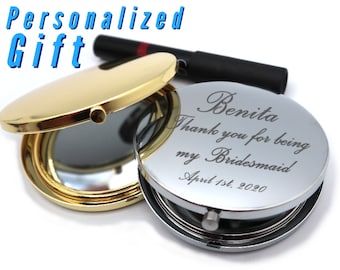 Miroir compact personnalisé, miroir de poche avec message gravé personnalisé, miroir de maquillage personnalisé, miroir de sac à main, cadeau d'anniversaire, cadeau de demoiselle d'honneur