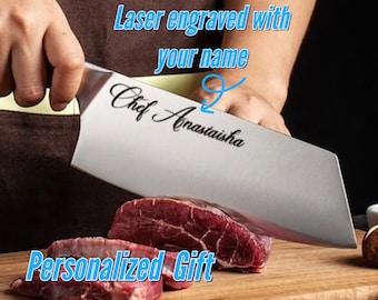 Personalized Japanese Chef Knife Engraved With Your Message, Handmade Kitchen Knife Gift for Chefs, Cooking Lovers or Housewarming
