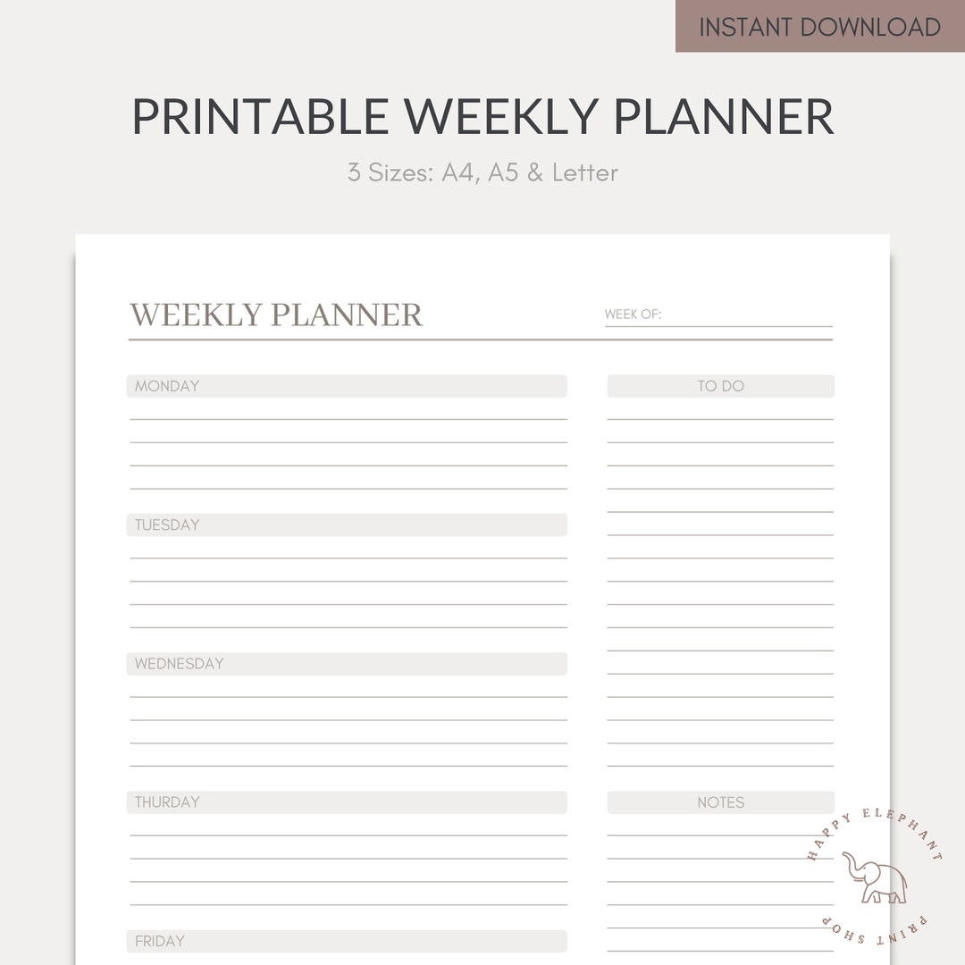 Printable PDF Weekly Planner Printable A4 A5 & Letter - Etsy
