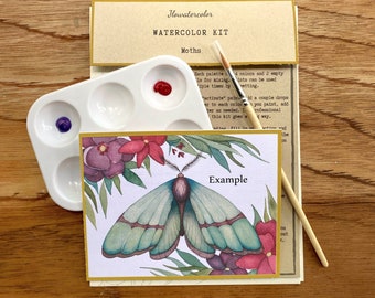 Moths Watercolor Kit, Beginner Watercolor, DIY Kit Watercolor, Paint Kit for Adults, Paint Your Own Kit