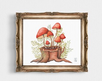 Woodland Mushrooms Painting, Watercolor Mushrooms, Fungi Art, Mushroom Art Print