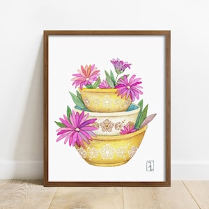 Vintage Kitchen Artwork, Pyrex Art Print, Butterfly Gold Pattern