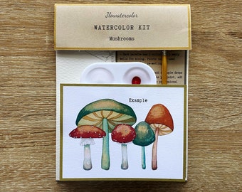 Mushroom Watercolor Kit, Beginner Watercolor, DIY Kit Watercolor, Paint Kit for Adults, Paint Your Own Kit