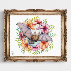 Bat Painting, Watercolor Wall Art, Bat Art, Fine Art Print, 8x10 inches