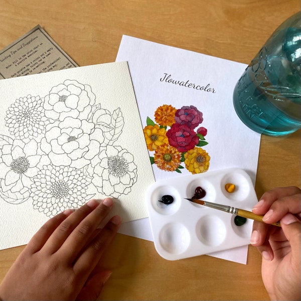 Kit de acuarela floral: Pintura DIY para principiantes con plantillas de flores