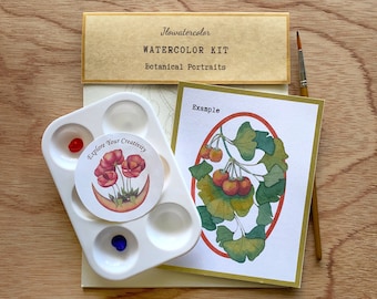 Botanical Watercolor Kit, Beginner Watercolor, DIY Kit Watercolor, Paint Kit for Adults, Paint Your Own Kit