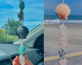 CUSTOM Crystal Car Charm & Shells | HANDMADE beach decor