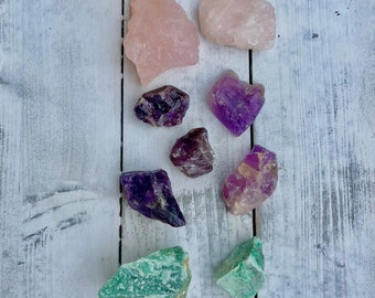 Love healing crystal satchel - 3 crystals Rose Quartz, Green Quartz, Amethyst