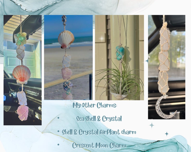 Custom crystal macrame car charm REAL genuine crystal tassel hanger accessory, HANDMADE rear view mirror decor bohemian gift image 4