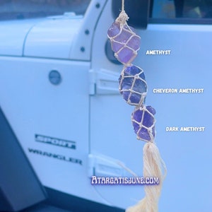 Custom crystal macrame car charm REAL genuine crystal tassel hanger accessory, HANDMADE rear view mirror decor bohemian gift image 5