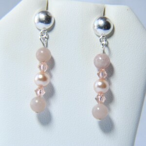 Gemstone Sterling Silver Stud Earrings- Pink Flower Moonstone