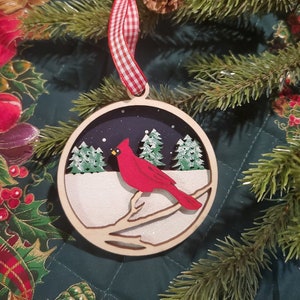 Cardinal Christmas ornament, Wooden cardinal ornament, Layered wood Christmas ornament, Holiday tree ornament, Remembrance gift ornament